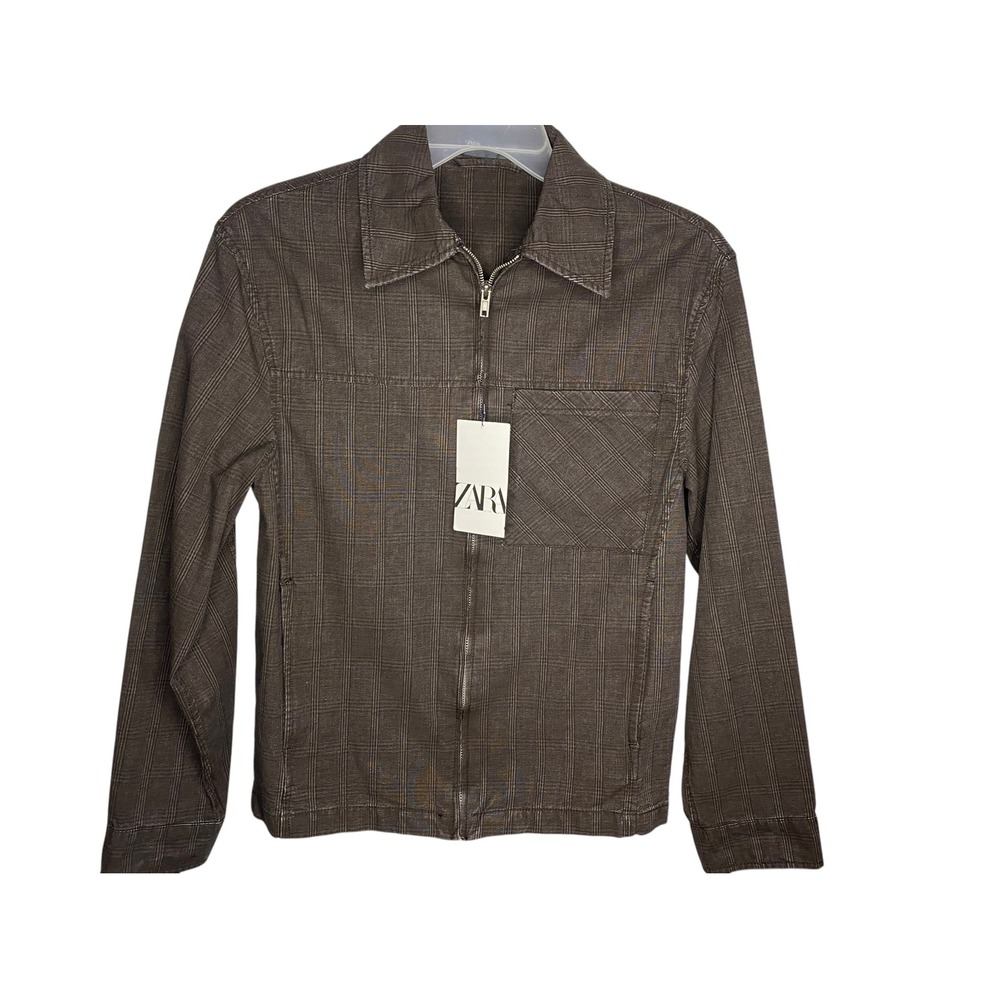 Zara Brown Plaid Zip-Up Shirt Jacket Women's Small NWT New